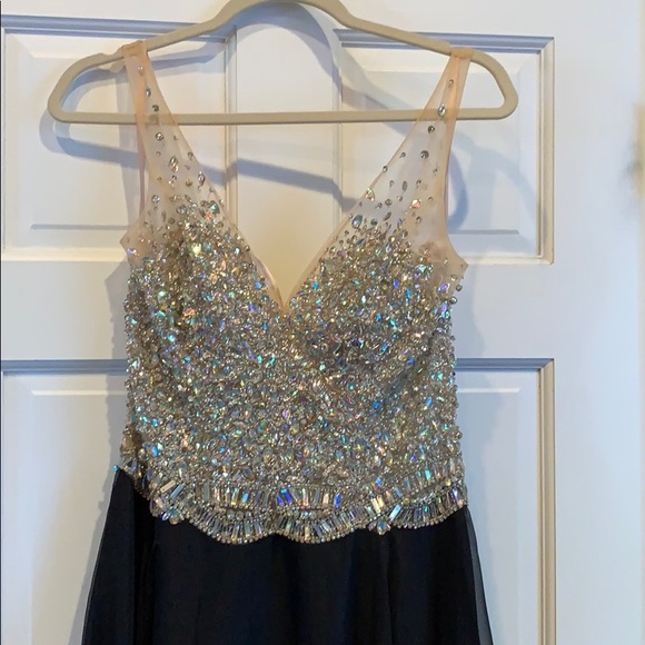 Dave & Johnny black gown with crystal detail. 9/10 - Picture 2 of 6